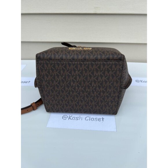 Michael Kors Bucket Bag Emilia Small Drawstring Crossbody MK Signature Brown - Picture 9 of 9